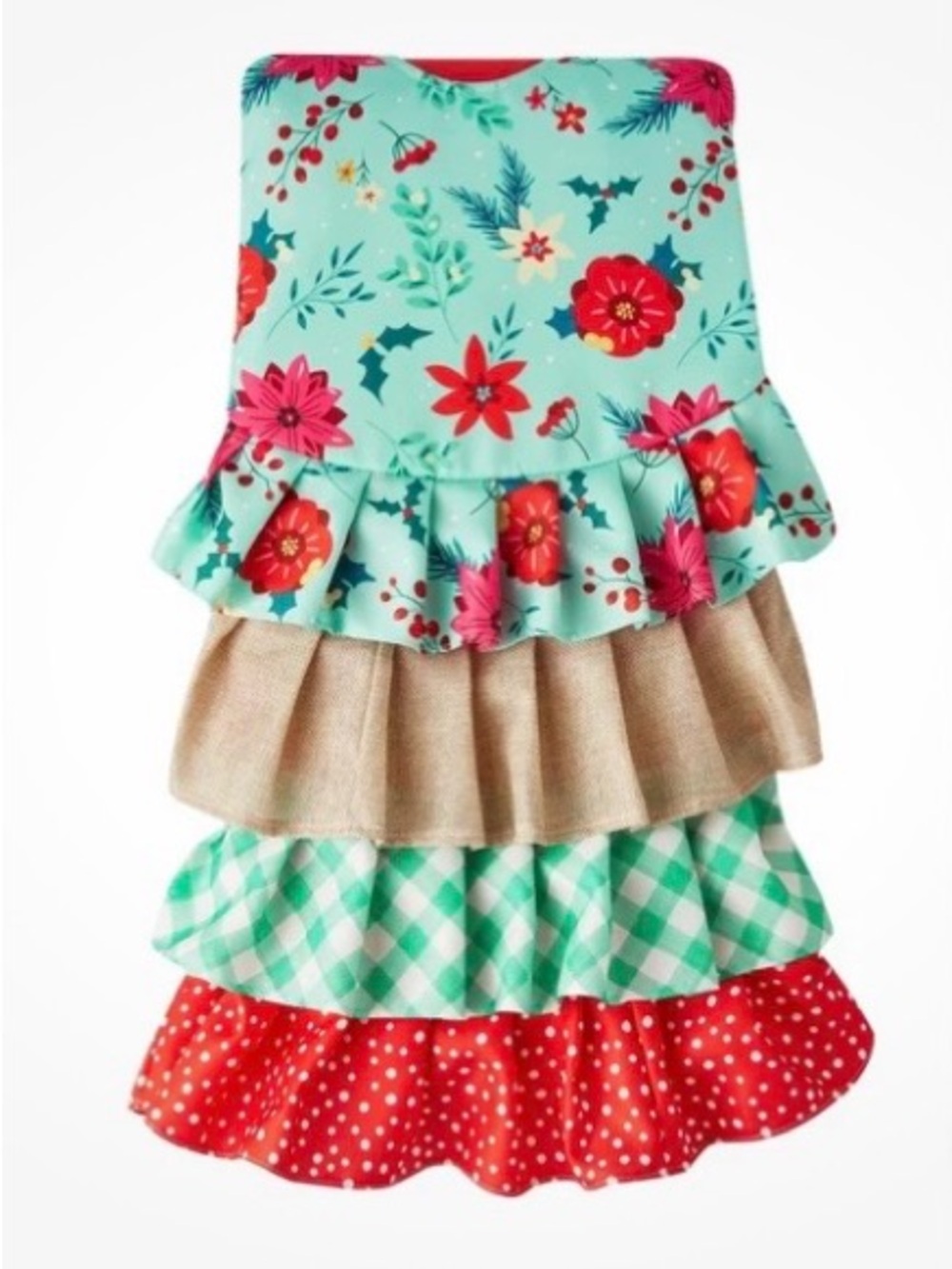 Pioneer Women Ruffled Floral Round Tree Skirt in Red, Aqua, Tan - Picture 2 of 4